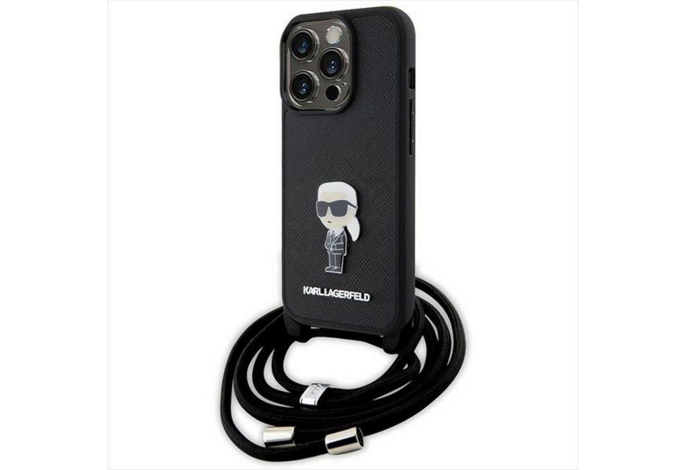 Karl Lagerfeld Crossbody Saffiano Monogram Metal Pin Karl & Choupette Case for iPhone 15 Pro - Black Bild 3