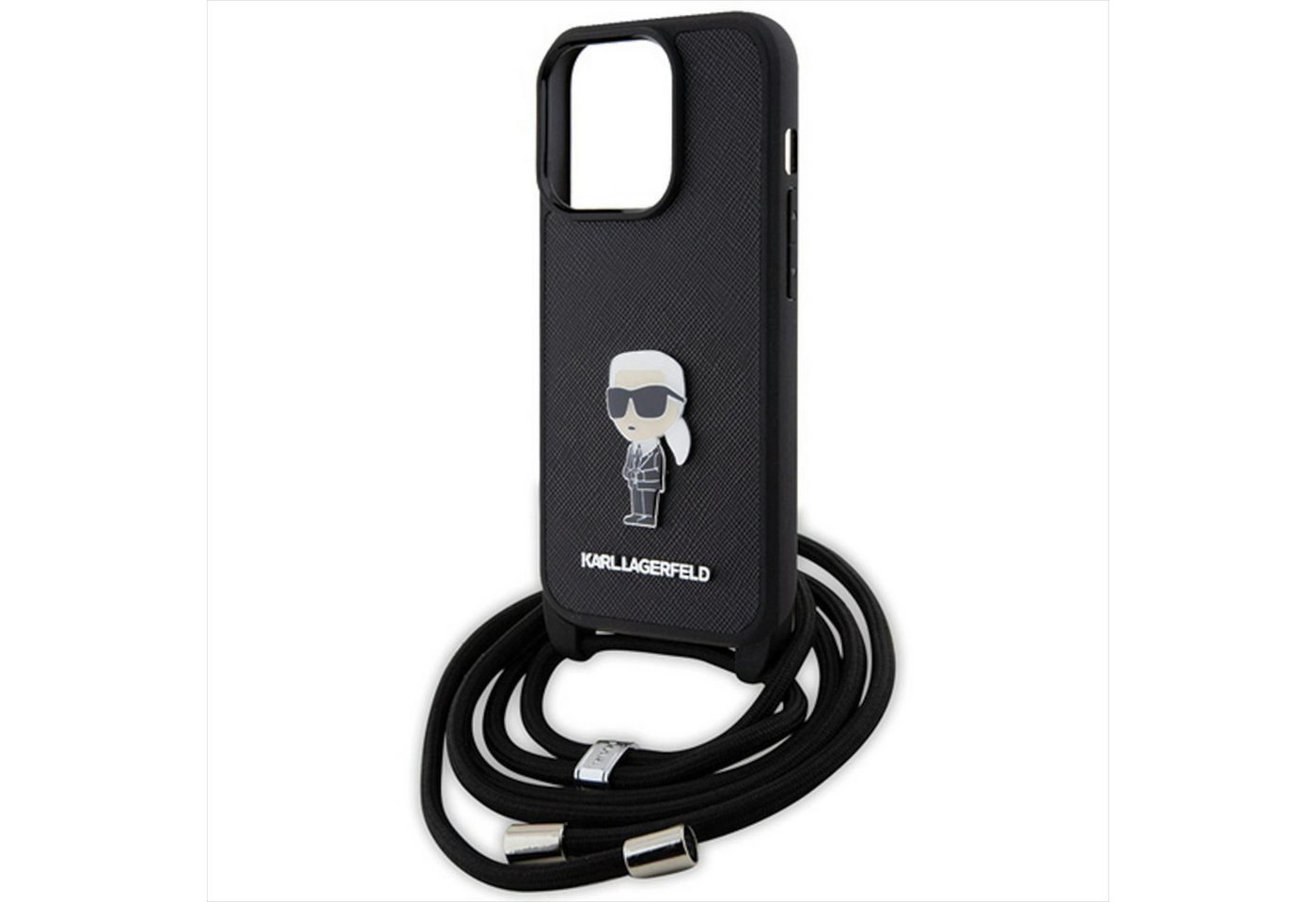 Karl Lagerfeld Crossbody Saffiano Monogram Metal Pin Karl & Choupette Case for iPhone 15 Pro - Black Bild 4