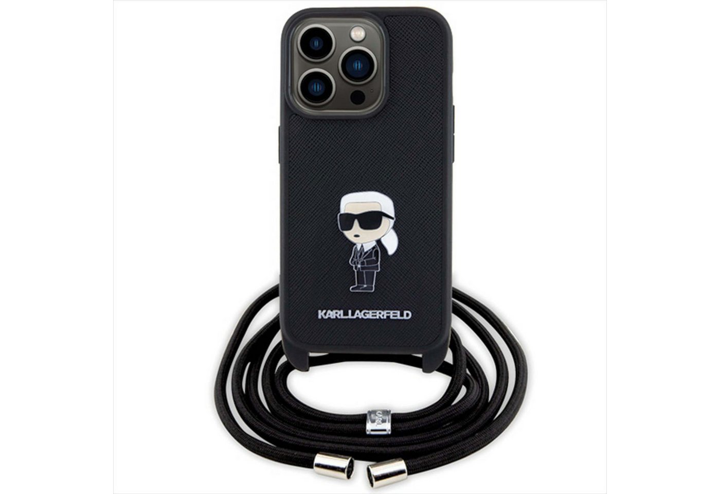 Karl Lagerfeld Crossbody Saffiano Monogram Metal Pin Karl & Choupette Case for iPhone 15 Pro - Black Bild 5