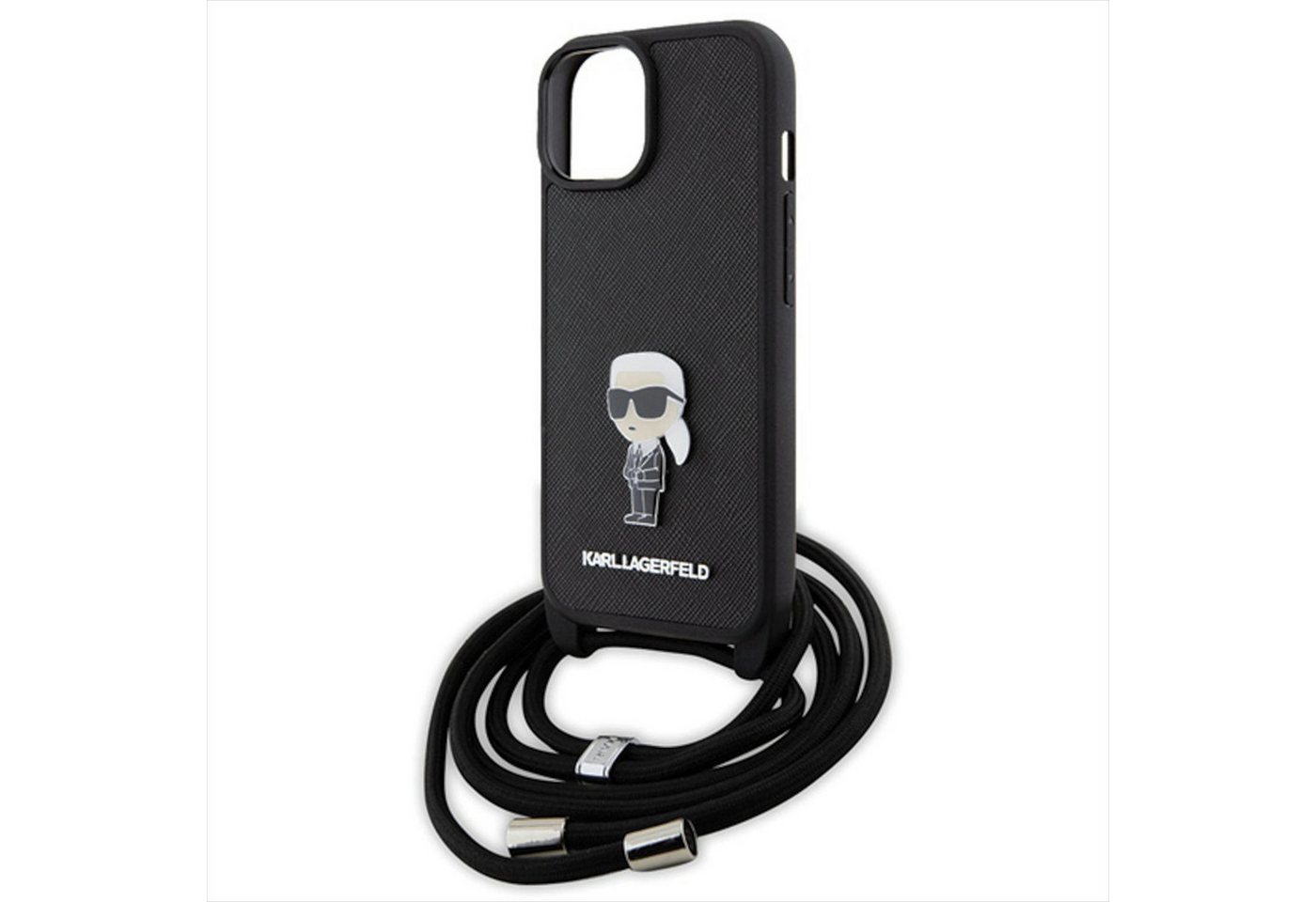 Karl Lagerfeld Crossbody Saffiano Monogram Metal Pin Karl & Choupette Case for iPhone 15 - Black Bild 2