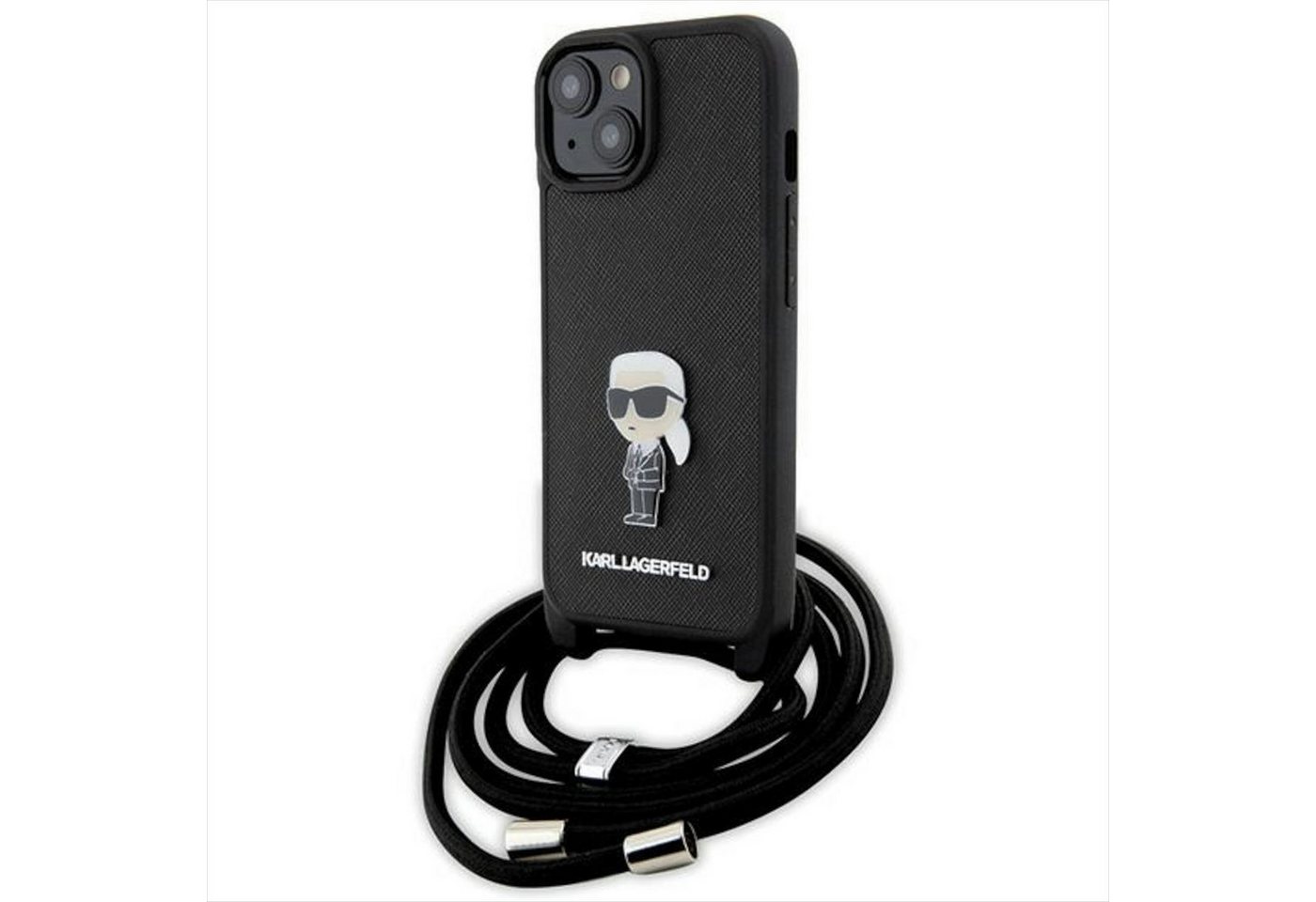 Karl Lagerfeld Crossbody Saffiano Monogram Metal Pin Karl & Choupette Case for iPhone 15 - Black Bild 4