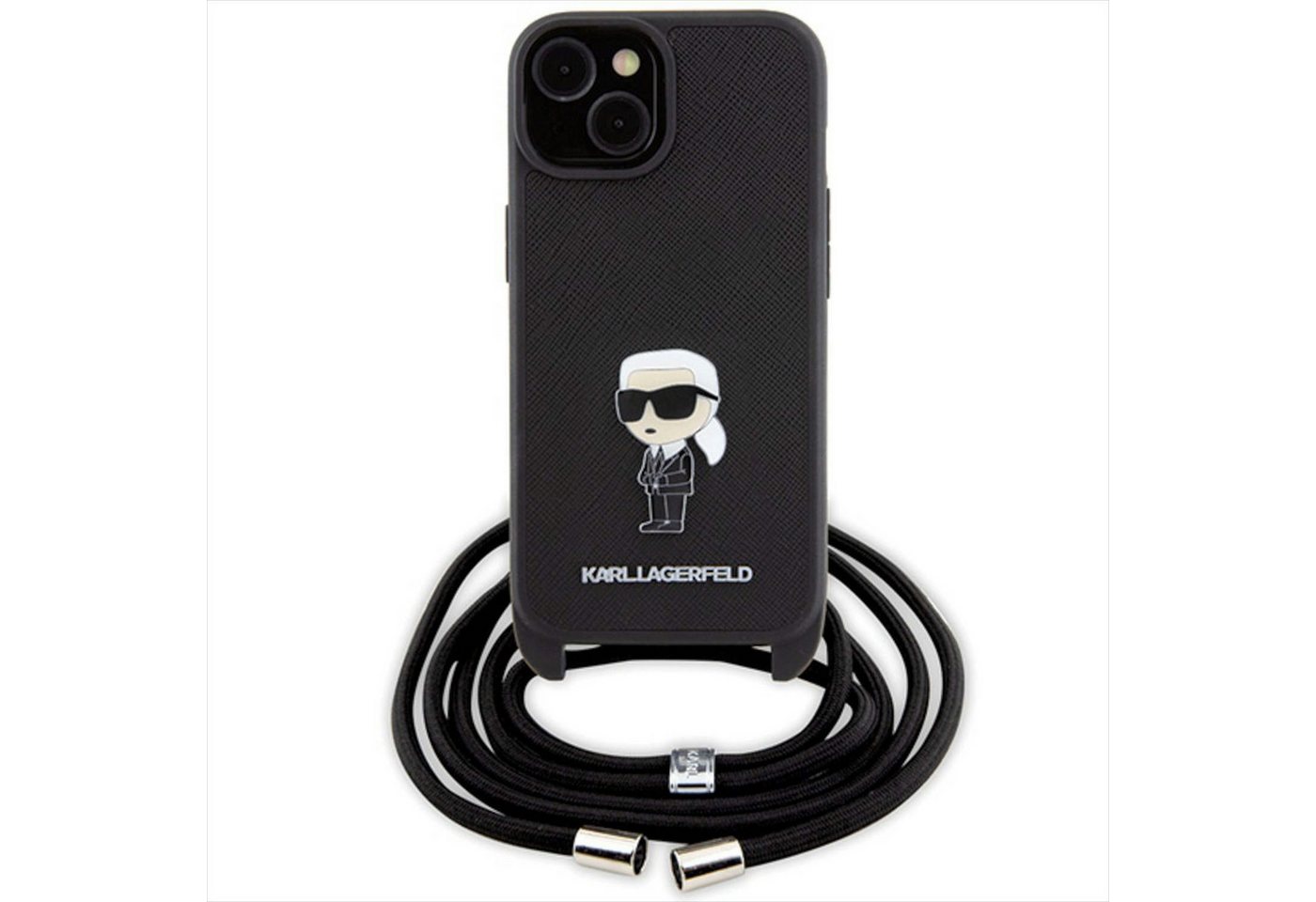 Karl Lagerfeld Crossbody Saffiano Monogram Metal Pin Karl & Choupette Case for iPhone 15 - Black Bild 5