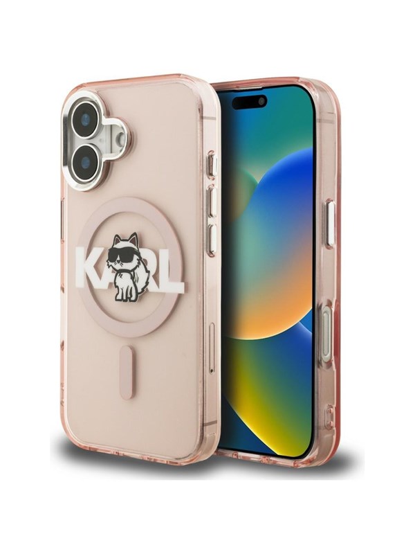 Karl Lagerfeld IML Choupette Sketch Logo MagSafe iPhone 16 Case - Pink