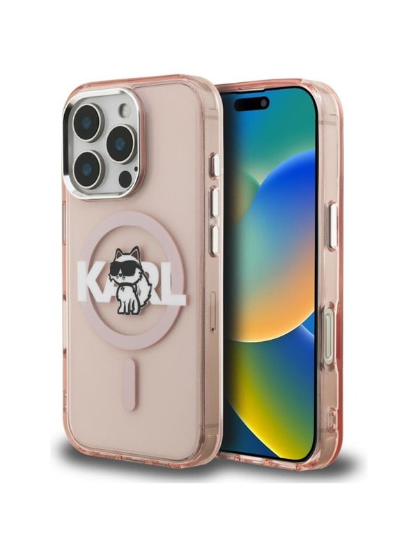 Karl Lagerfeld IML Choupette Sketch Logo MagSafe Case for iPhone 16 Pro - Pink