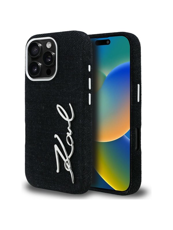 Karl Lagerfeld FW Jeans Signature Logo iPhone 16 Pro Case - Black