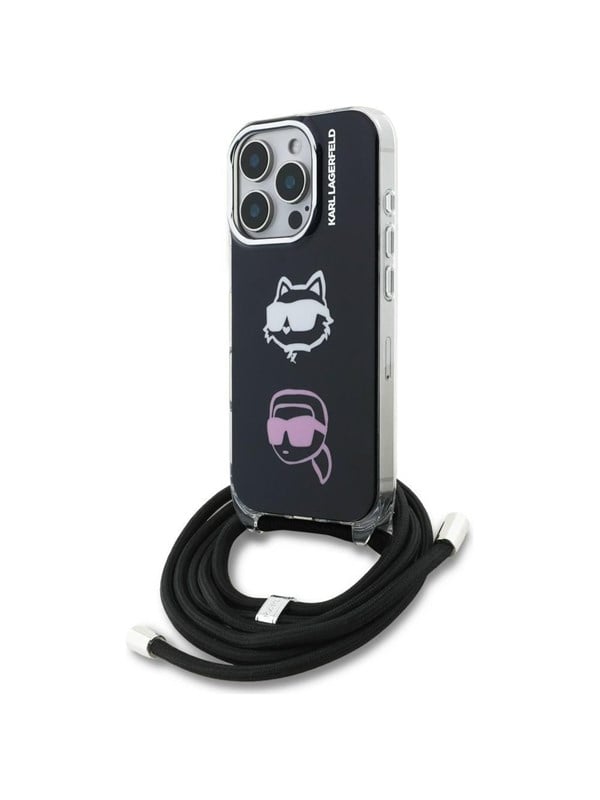 Karl Lagerfeld IML Crossbody Karl&Choupette Head Case for iPhone 16 Pro Max - Black