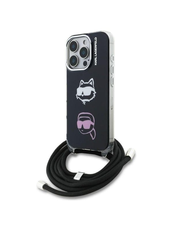 Karl Lagerfeld IML Crossbody Karl&Choupette Head Case for iPhone 16 Pro Max - Black