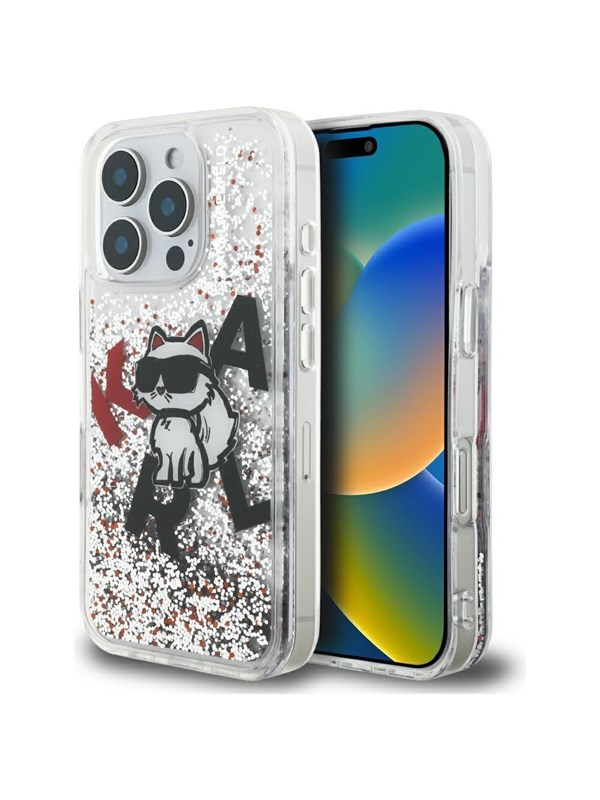 Karl Lagerfeld Liquid Glitter Choupette Logo Case for iPhone 16 Pro Max - Clear