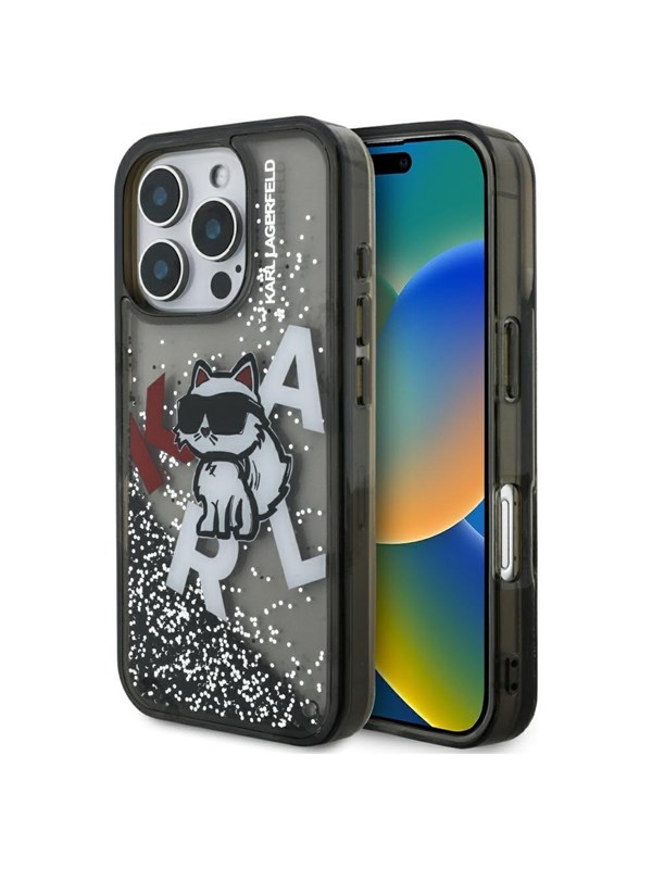 Karl Lagerfeld Liquid Glitter Choupette Logo Case for iPhone 16 Pro - Black