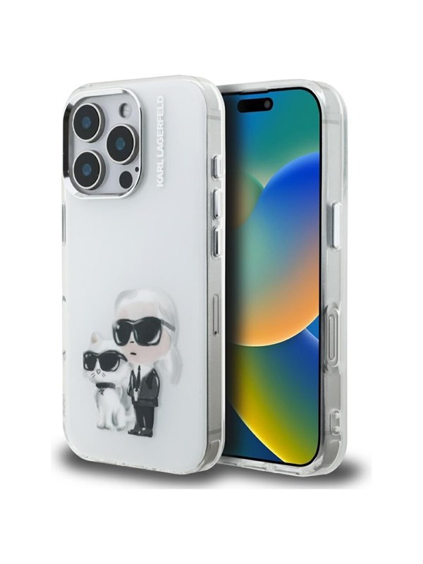 Karl Lagerfeld IML Aquarelle Karl & Choupette & Logo iPhone 16 Pro Case - White