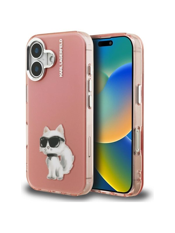 Karl Lagerfeld IML Aquarelle Choupette & Logo iPhone 16 Case - Pink