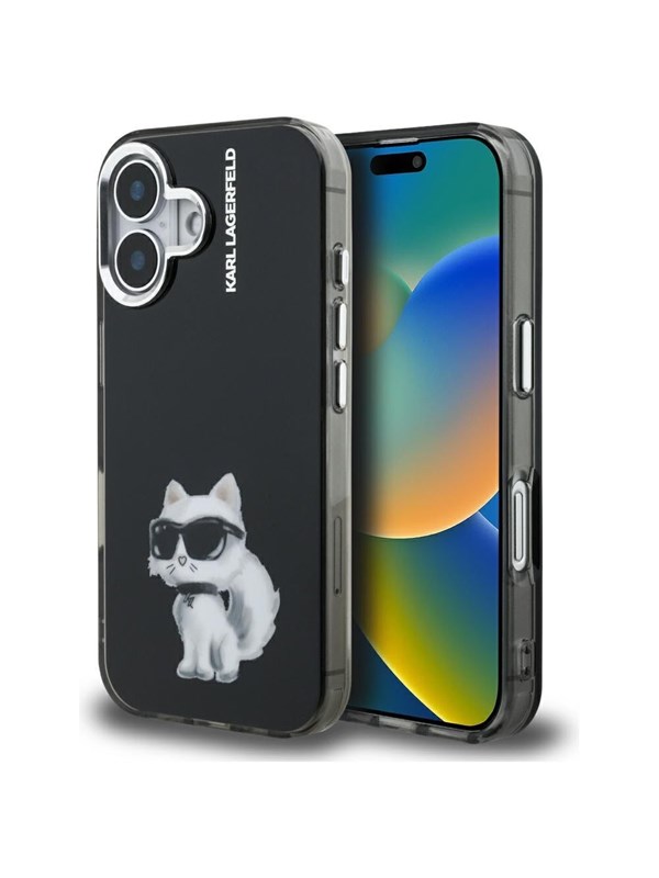 Karl Lagerfeld IML Aquarelle Choupette & Logo iPhone 16 Case - Black
