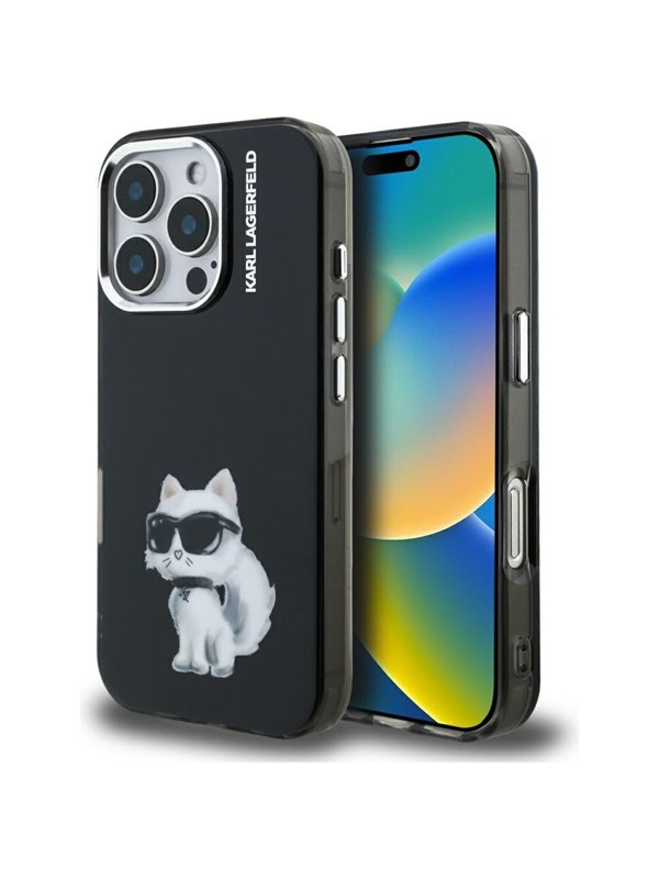 Karl Lagerfeld IML Aquarelle Choupette & Logo iPhone 16 Pro Case - Black
