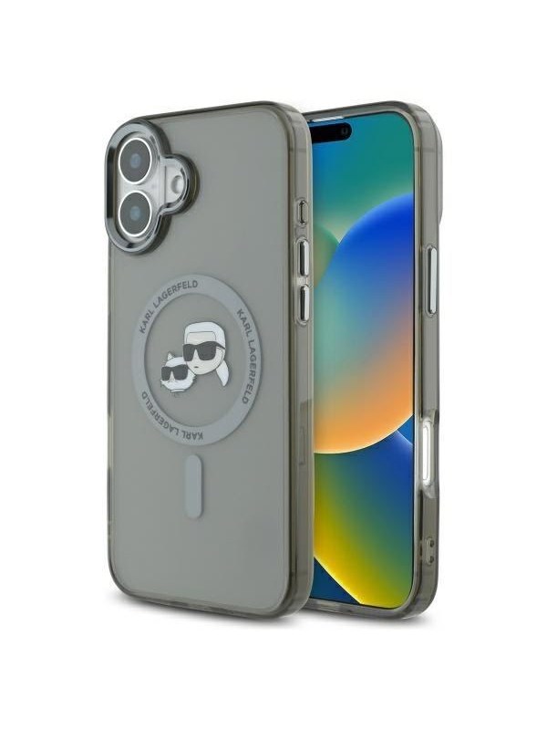 Karl Lagerfeld IML Metal Karl&Choupette Head MagSafe Case for iPhone 16 - Black