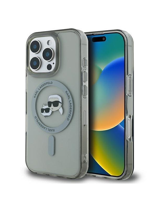 Karl Lagerfeld IML Metal Karl&Choupette Head MagSafe Case for iPhone 16 Pro - Black