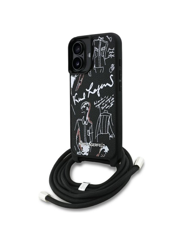 Karl Lagerfeld Crossbody Grained Pattern & Logo Case for iPhone 16 - Black