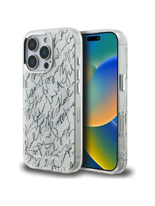 Karl Lagerfeld IML Karl Script Pattern MagSafe Case for iPhone 16 Pro Max - White