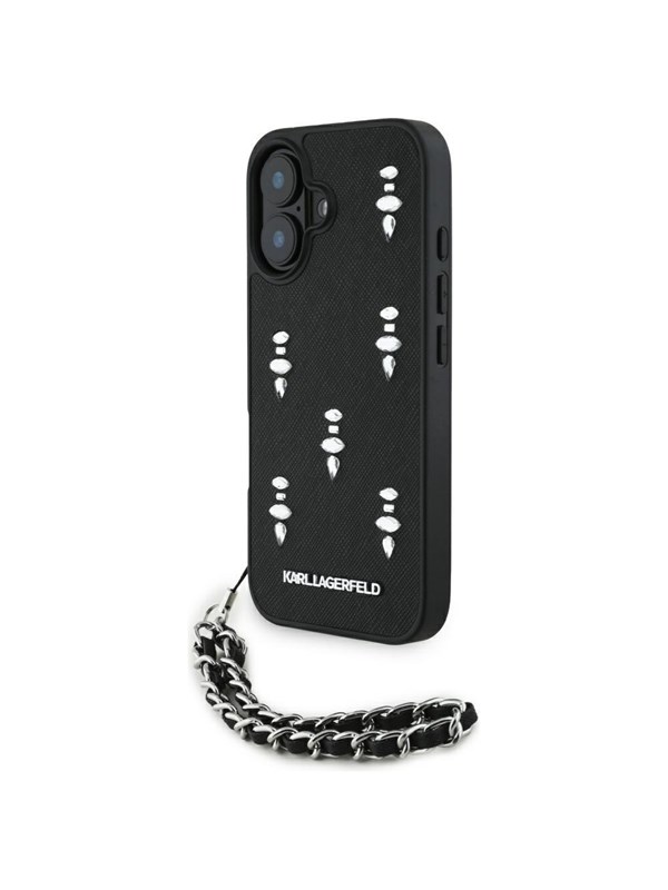 Karl Lagerfeld Saffiano Crystals w/Chain iPhone 16 Case - Black