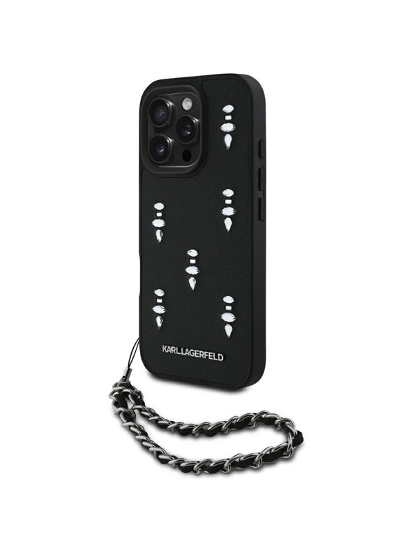 Karl Lagerfeld Saffiano Crystals w/Chain iPhone 16 Pro Case - Black