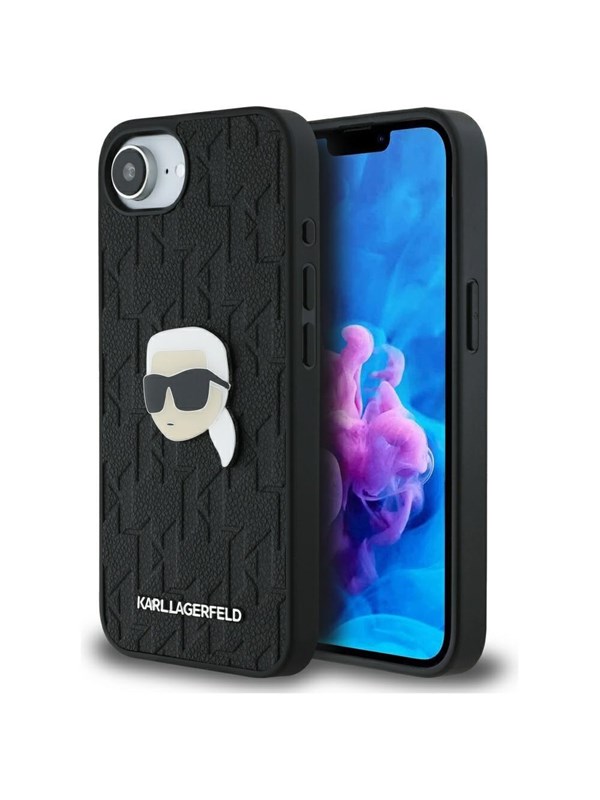 Karl Lagerfeld Monogram Karl Head Pin iPhone 16e Case - Black