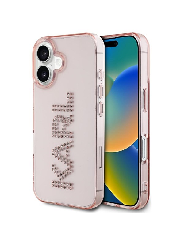 Karl Lagerfeld IML Rhinestones Logo iPhone 16 Case - Pink