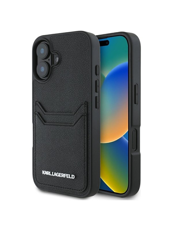 Karl Lagerfeld HC Grained PU Cardslot Metal Elong iPhone 16 Case - Black