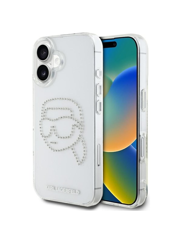 Karl Lagerfeld IML Rhinestones Karl Head Case for iPhone 16 Clear