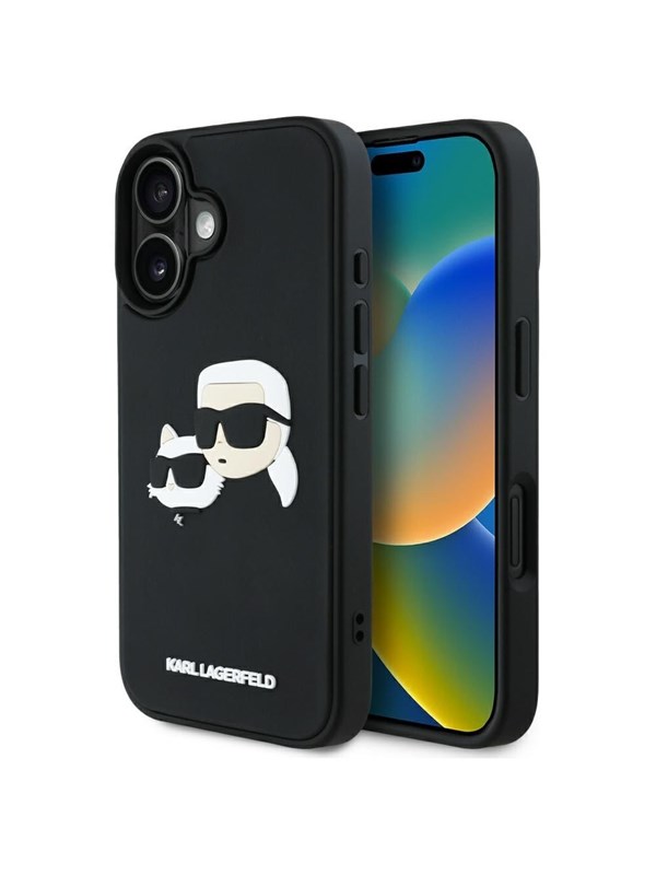 Karl Lagerfeld HC 3D Rubber Double Heads iPhone 16 Case - Black
