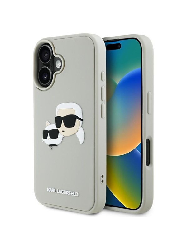 Karl Lagerfeld HC 3D Rubber Double Heads iPhone 16 Case - Beige