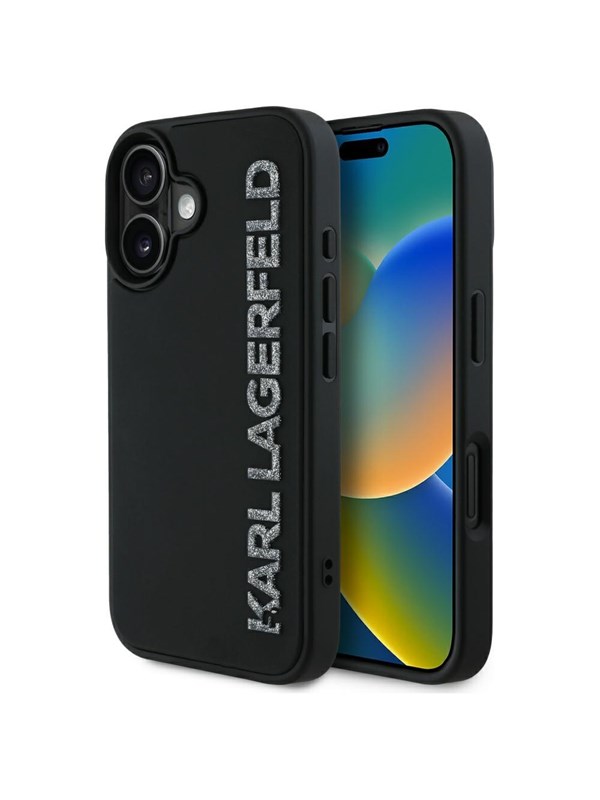 Karl Lagerfeld HC 3D Rubber Elongated Glitter iPhone 16 Case - Black