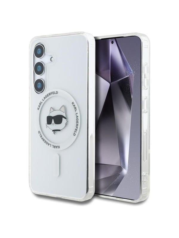 Karl Lagerfeld Button Choupette Head Printed Logo MagSafe Samsung Galaxy S25 Plus white