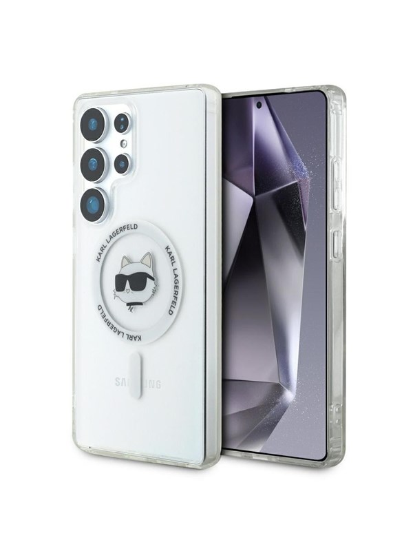 Karl Lagerfeld Button Choupette Head Printed Logo MagSafe Samsung Galaxy S25 Ultra white