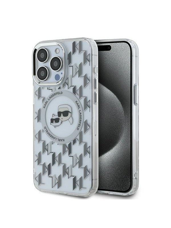 Karl Lagerfeld IML Monogram Karl & Choupette Head MagSafe iPhone 15 Pro Case - Clear