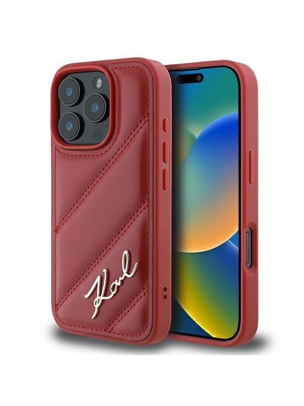 Karl Lagerfeld Quilted Signature iPhone 16 Pro Case - Red