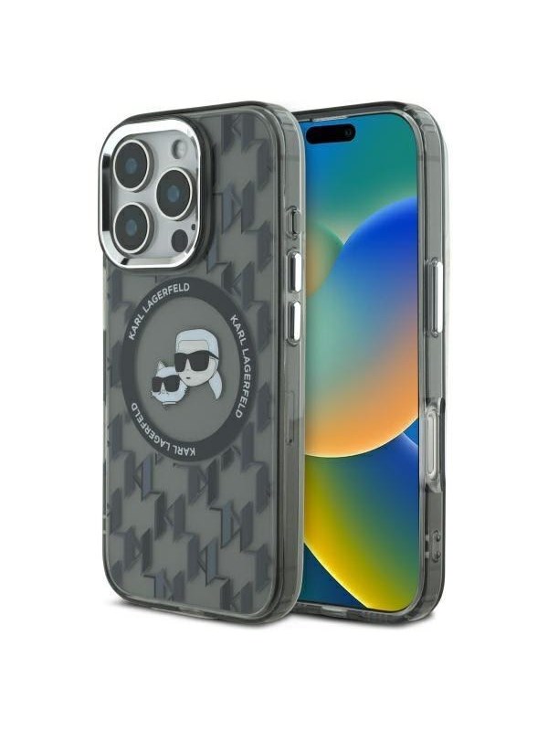 Karl Lagerfeld IML Monogram Karl & Choupette Head MagSafe iPhone 16 Pro Case - Black