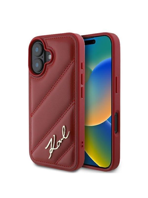 Karl Lagerfeld Diagonal Quilted Script iPhone 16 Case - Red