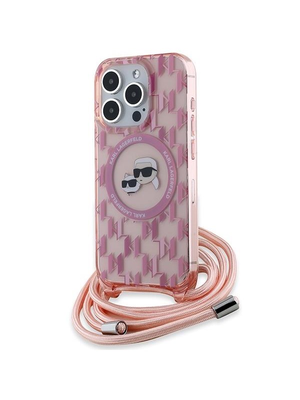 Karl Lagerfeld IML Crossbody Monogram Karl & Choupette Head MagSafe case for iPhone 15 Pro - pink