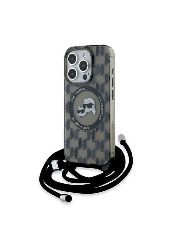 Karl Lagerfeld IML Crossbody Monogram Karl & Choupette Head MagSafe Case for iPhone 15 Pro - Black