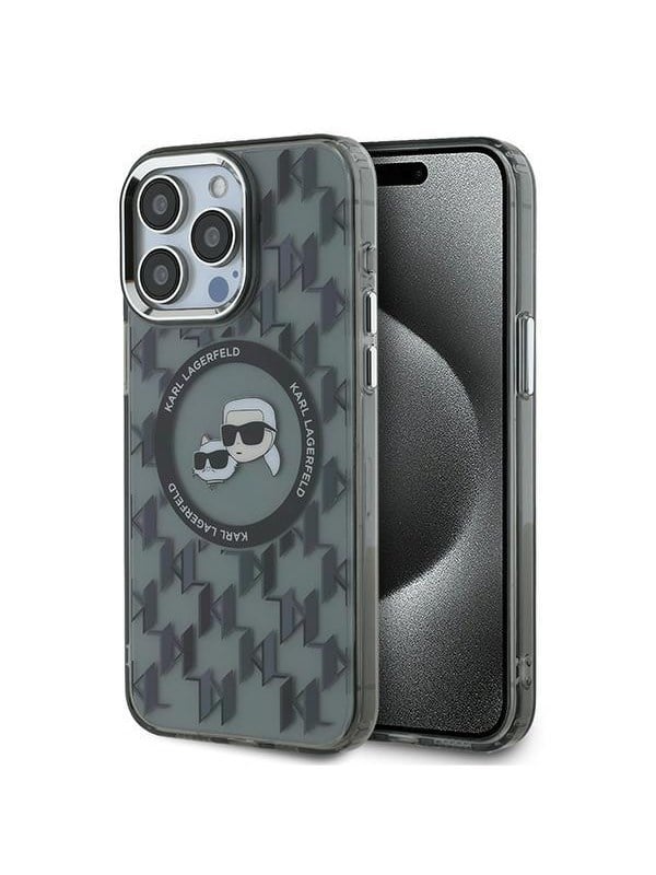 Karl Lagerfeld IML Monogram Karl & Choupette Head MagSafe iPhone 15 Pro Case - Black