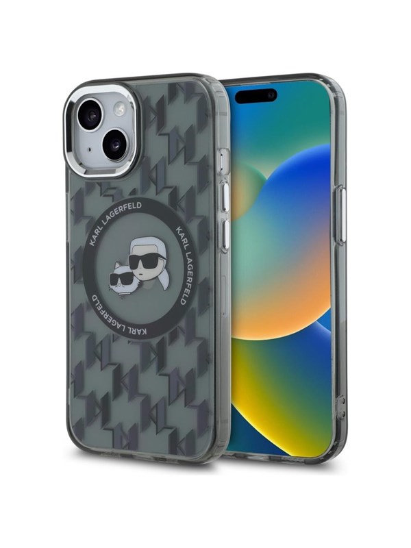 Karl Lagerfeld IML Monogram Karl & Choupette Head MagSafe iPhone 15 Plus Case - Black