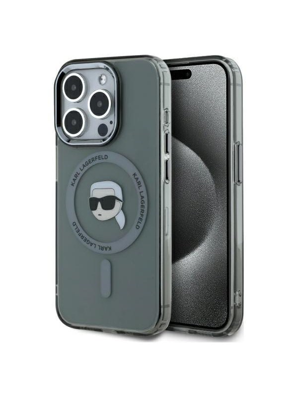 Karl Lagerfeld KLHMP15XHLSKIK iPhone 15 Pro Max 6.7" black/black hardcase IML Metal Karl Head MagSafe