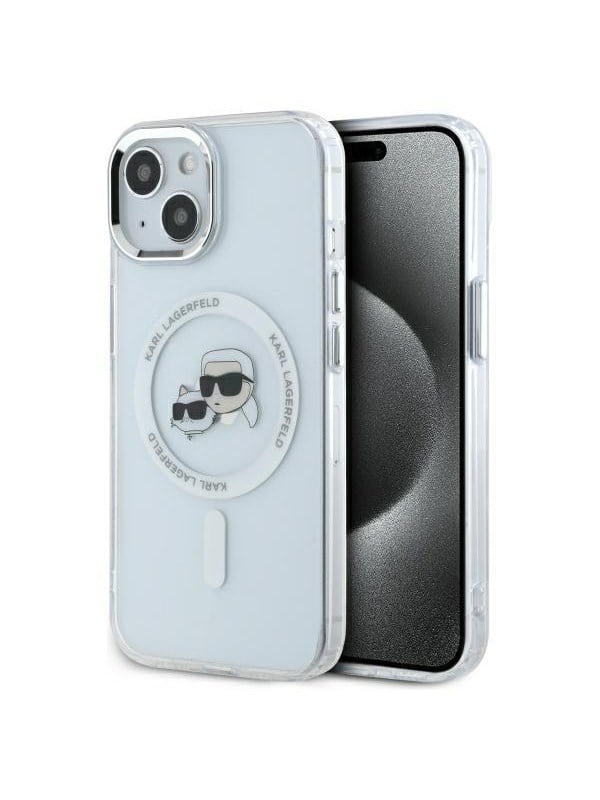 Karl Lagerfeld IML Metal Karl&Choupette Head MagSafe iPhone 15 Case - White