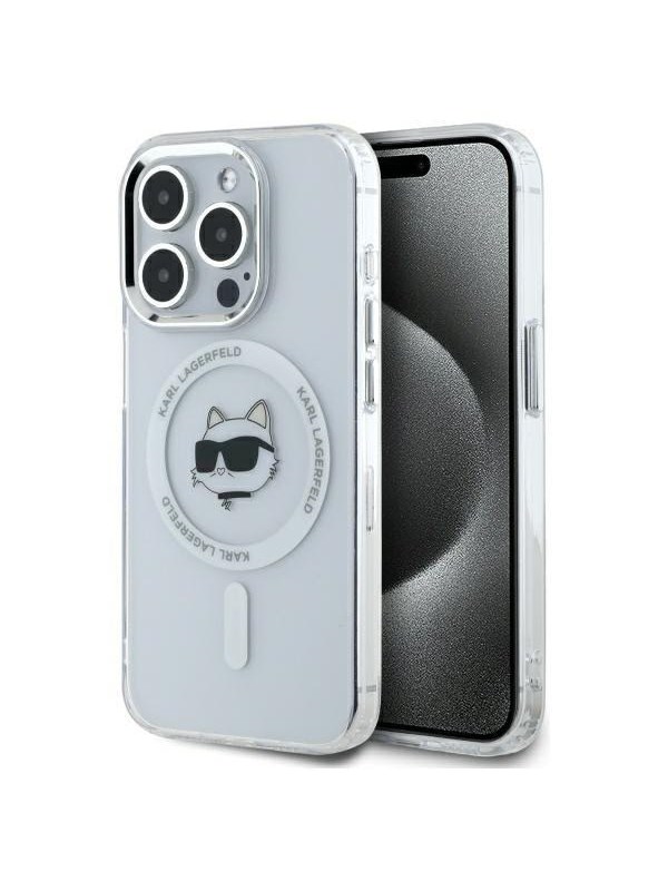 Karl Lagerfeld IML Metal Choupette Head MagSafe Case for iPhone 15 Pro Max - White
