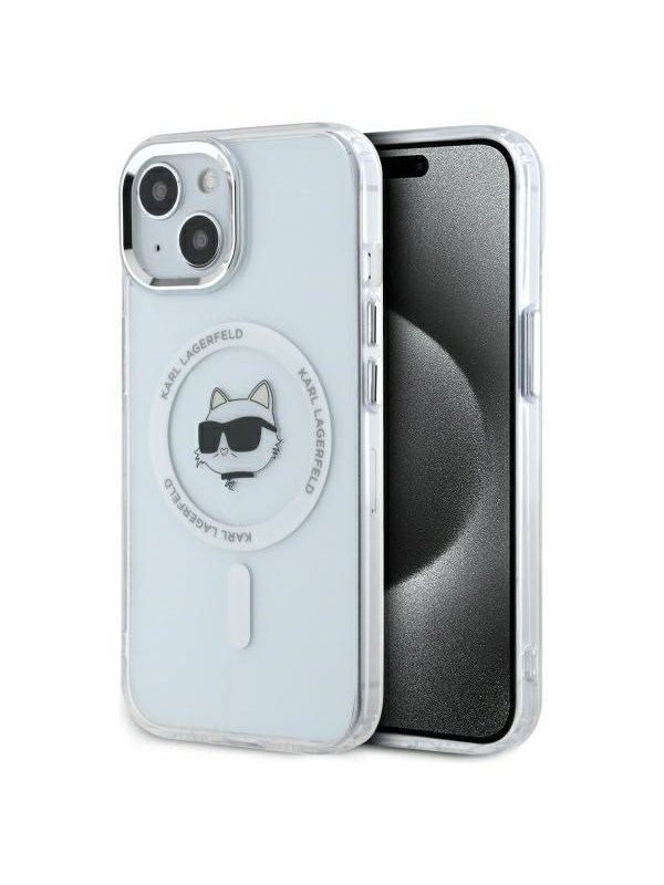 Karl Lagerfeld IML Metal Choupette Head MagSafe iPhone 15 Case - White