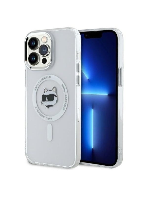 Karl Lagerfeld IML Metal Choupette Head MagSafe iPhone 13 Pro Case - White