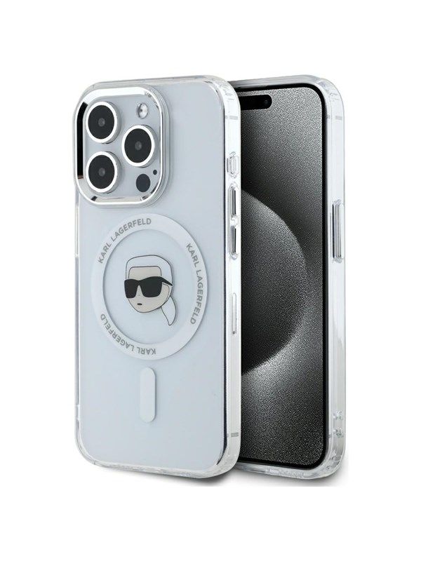 Karl Lagerfeld IML Metal Karl Head MagSafe Case for iPhone 15 Pro Max White