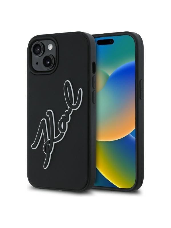 Karl Lagerfeld 3D Rubber Signature iPhone 15 Case - Black