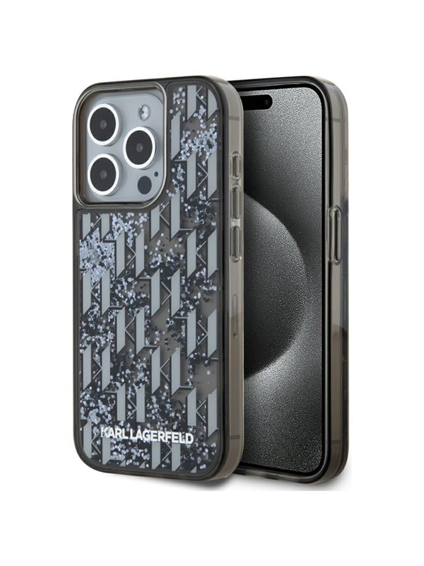 Karl Lagerfeld Liquide Glitter Monogram Gradient iPhone 15 Pro Max Case - Black