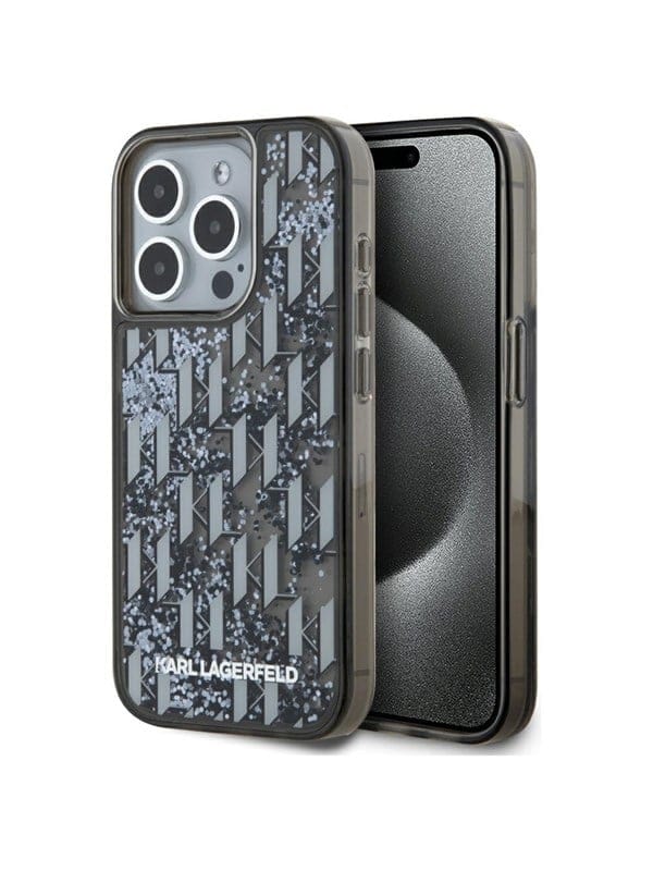 Karl Lagerfeld Liquide Glitter Monogram Gradient iPhone 15 Pro Case - Black