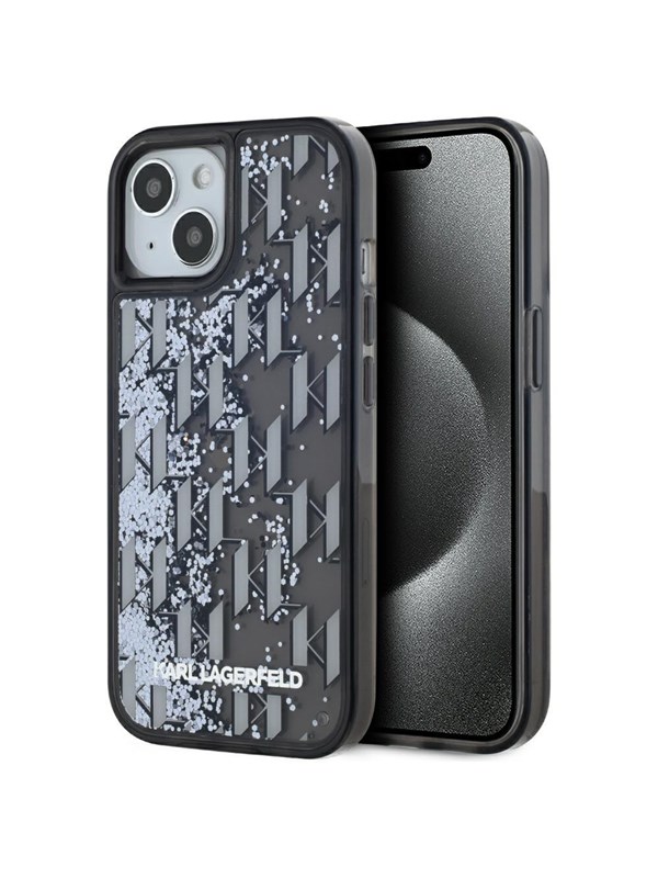 Karl Lagerfeld Liquide Glitter Monogram Gradient iPhone 15 Case - Black